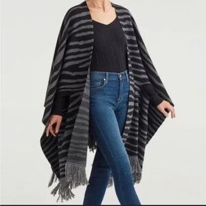 7 For All Mankind Fringe Zebra Poncho Wrap cashmere, wool, viscose blend